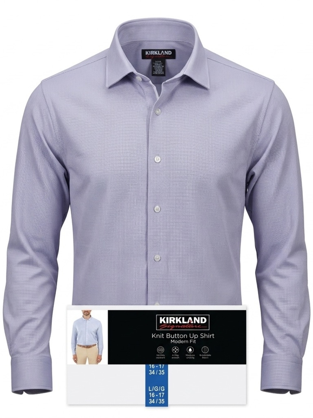Kirkland Signature Knit Button Up Shirt Modern Fit Men’s Large 16-17 34/35 NWT